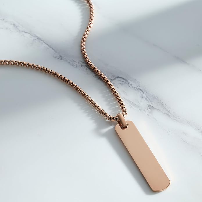 Fathers Day Personalized Vertical Bar Pendant Necklace - Custom Name Text Necklace Customized Stainless Steel Memorial Necklace Dad Gifts for Men