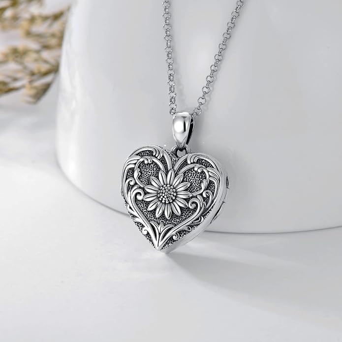 SOULMEET Personalized Silver Locket Necklace That Holds Pictures Photo Keep Someone Near to You, Memorial Custom Lockets Necklaces Letters Engraving for His Her