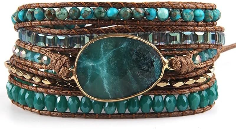 Women Wrap Bracelet Boho Natural Jasper Crystal Stone Beads Strand Bracelets