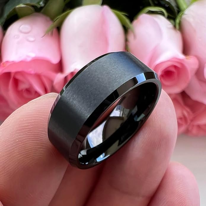 TUTISS 6mm 8mm Tungsten Rings for Men Women Fashion Engagement Wedding Bands Matte Finish Beveled Edges Comfort Fit