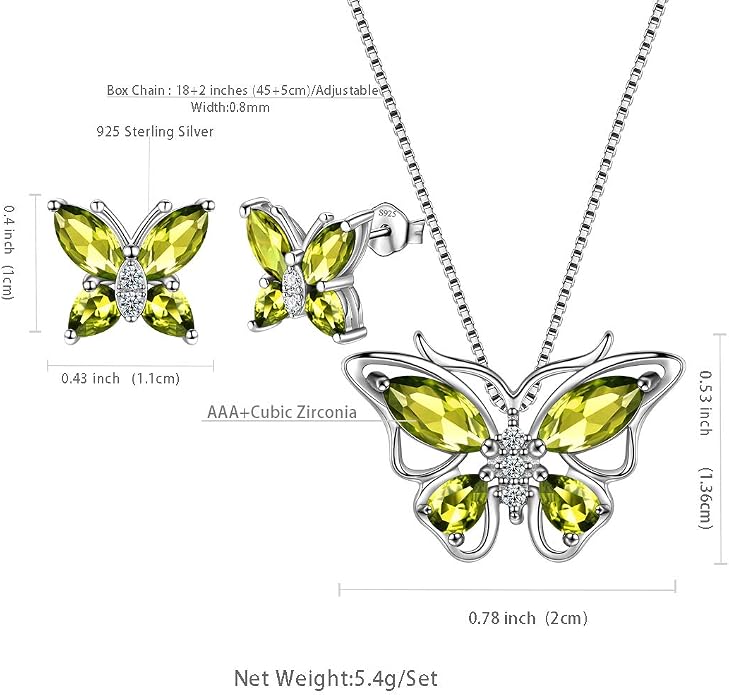 Aurora Tears Butterfly Jewelry,Women 925 Sterling Silver Butterflies Birthstone Pendant Necklace/Earrings/Rings Wedding Gift