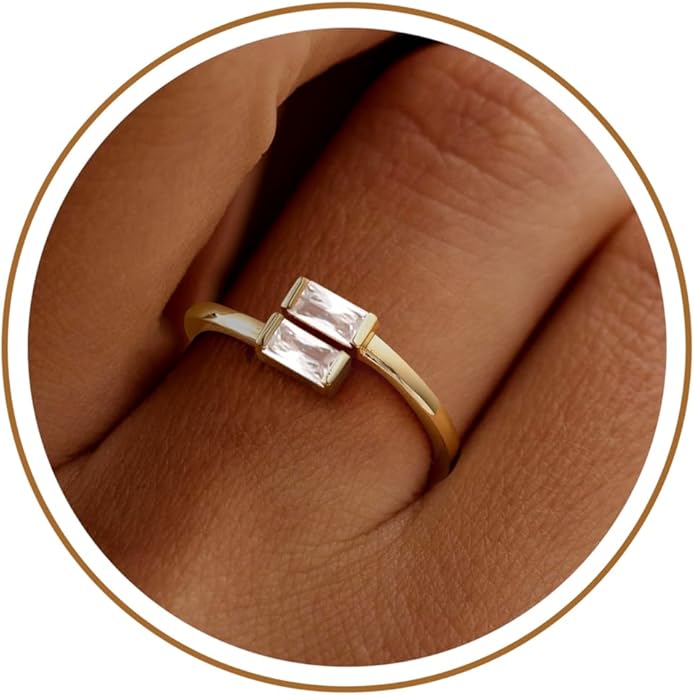 JSJOY Birthstone Rings for Women Dainty Emerald Blue Ring Birthday Gifts for Mom Her Gemstones CZ Ring for Teens Gold Rings That Don't Tarnish Adjustable Ring Jewelry Gifts