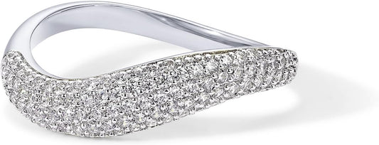 PAVOI 14K Gold Plated Wavy Cubic Zirconia Stackable Ring for Women | Twisted Wave CZ Band | Delicate Eternity Rings