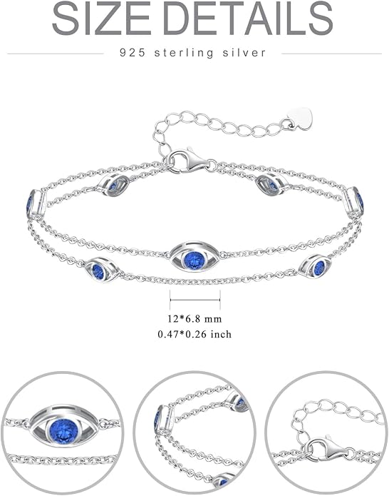 925 Sterling Silver Ankle Bracelet Evil Eye/Dolphin/Sea Turtle/Infinity/Wave Seashell/Hamsa Ankle Bracelet Adjustable Summer Beach Ocean Jewelry for Women