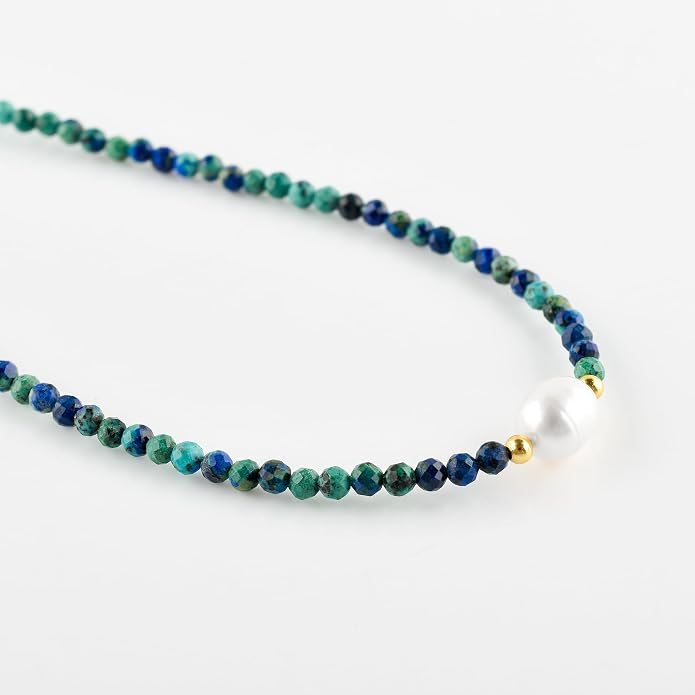 InfinityGemsArt Gemstone Gold Necklace For Women, Birthstone Natural Crystal Stone With Freshwater Pearl Beaded Jewelry, Gold Plated 18 Inch Chain