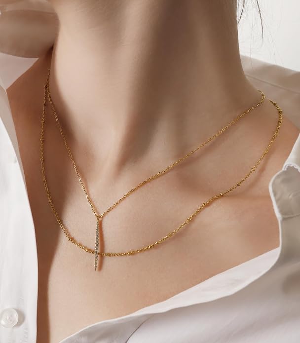 OZEL JEWELRY & GIFT Layered Gold Necklaces for Women - Crystal Colorful Delicate Cutting Pendant Necklace - 18K Gold Plated - Birthday Gifts (Made in Korea)