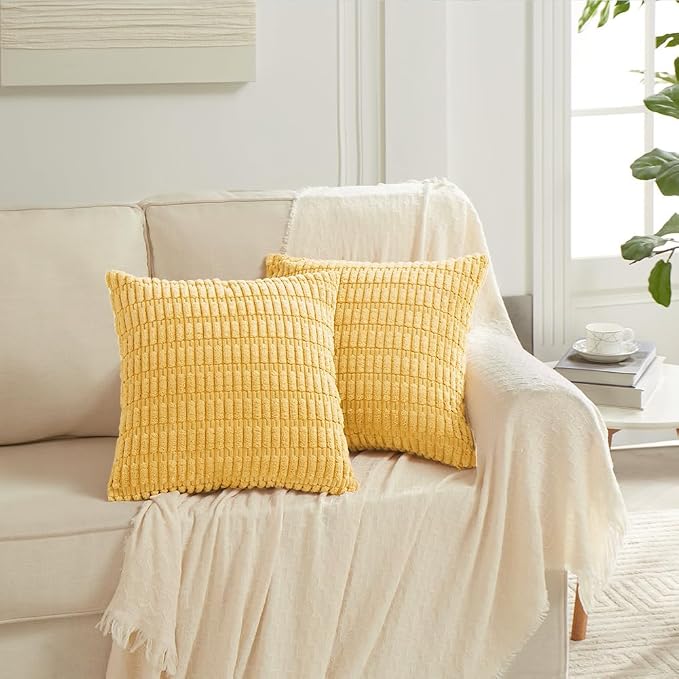 Fancy Homi 4 Packs Decorative Throw Pillow Covers for Living Room Couch Bed, Modern Farmhouse Boho Home Décor Accent Cushion Case, 16" x 16", Yellow