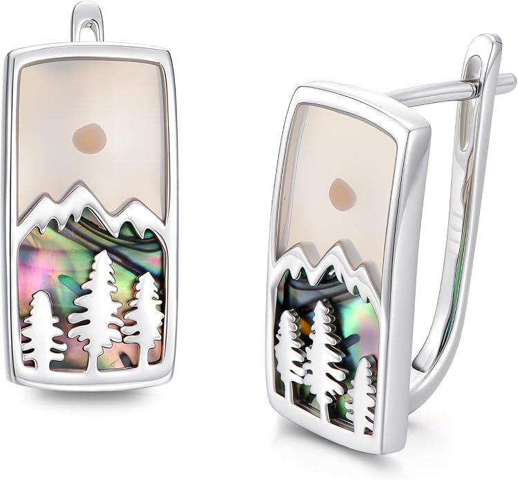 PROESS Abalone Shell Holy Mountain/Mustard Seed/Animal Earrings 925 Sterling Silver Mountain Jewelry Animal Lovers Gifts for Women