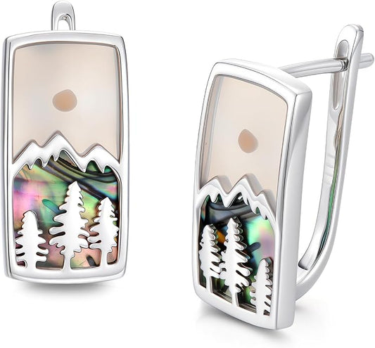 PROESS Abalone Shell Holy Mountain/Mustard Seed/Animal Earrings 925 Sterling Silver Mountain Jewelry Animal Lovers Gifts for Women