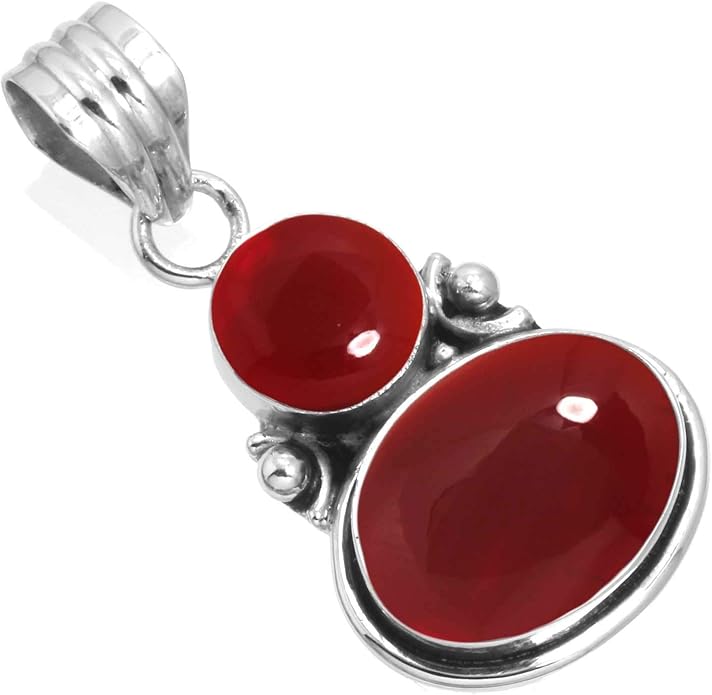 Handmade Genuine 925 Sterling Silver Pendant Necklace Natural Gemstone Crystal, Lapis, Onyx, Amber Oval Round Boho Jewelry For Women