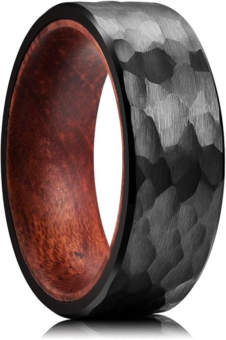 King Will Hammered 8mm Silver Tungsten Ring Hammer Men Wedding Band Comfort Fit
