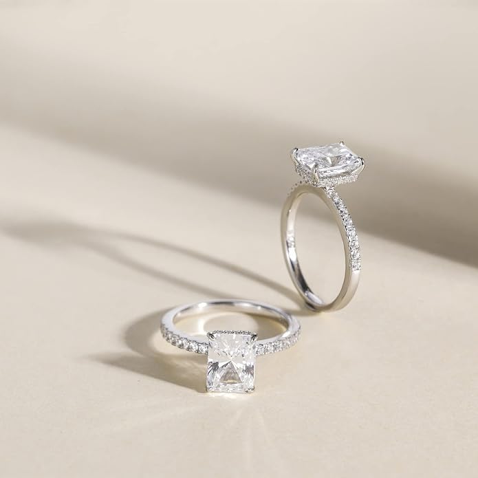 EAMTI 1/2/3/4CT 925 Sterling Silver Engagement Rings Radiant Cut Solitaire Cubic Zirconia CZ Wedding Promise Rings for Her Wedding Bands for Women Size 3-11
