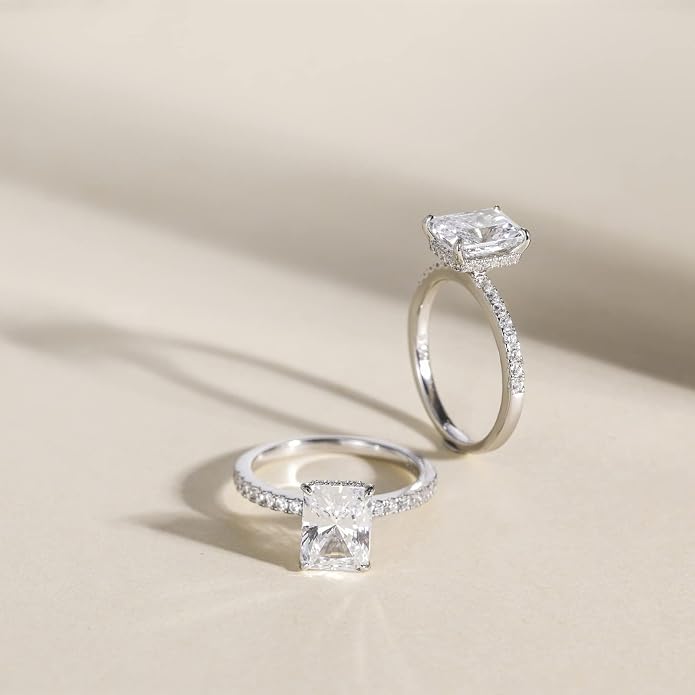 EAMTI 1/2/3/4CT 925 Sterling Silver Engagement Rings Radiant Cut Solitaire Cubic Zirconia CZ Wedding Promise Rings for Her Wedding Bands for Women Size 3-11