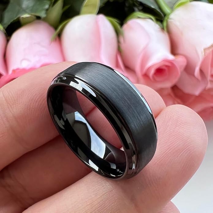 TUTISS 6mm 8mm Tungsten Rings for Men Women Fashion Engagement Wedding Bands Brushed Finish Stepped Beveled Edges Comfort Fit