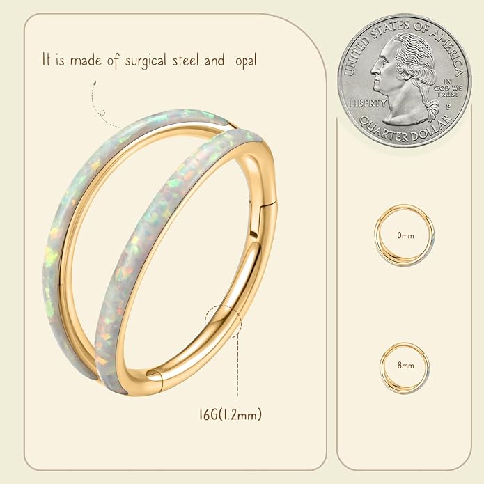 AROWRO Conch Piercing Jewelry Nose Rings Hoops Septum Rings Cartilage Earrings for Women Men Helix Piercing Jewelry Rook Tragus Surgical Steel Gold Silver 16G 18G 20G With Cubic Zirconia Opal
