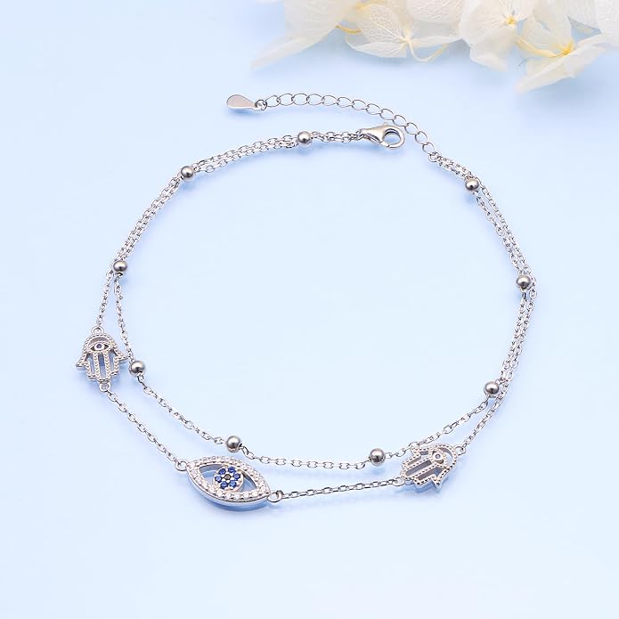 Anklet for Women 925 Sterling Silver Cross Layered Anklet for Women Girls Adjustable Dainty Beach Foot Chain Plus 9 10 Inch Charm Anklet Jewelry Birthday