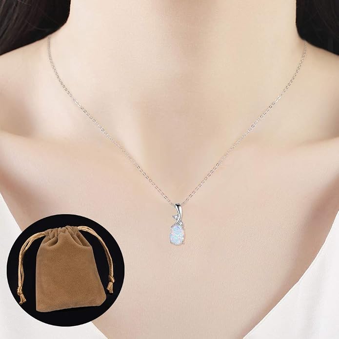 VOLUKA Created Opal/Amethyst/Mystic Topaz Pendant Necklace for Women,18K White/Rose Gold Plated Chain Wedding Engagement Jewelry Gift