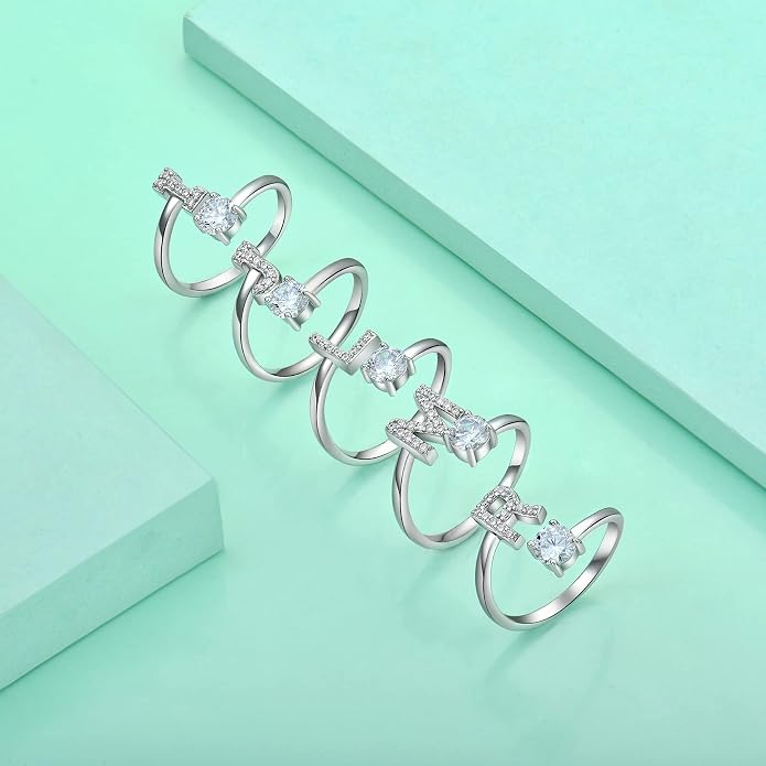 STARCHENIE Adjustable Initial Ring for Women 925 Sterling Silver Letters A-Z 26 Alphabet Rings Size 7