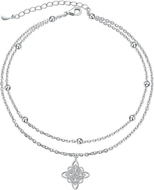 Yearace Anklet for Women S925 Sterling Silver Adjustable Foot Beaded Chain Lotus Flower Claddagh Dragonfly Witches Knot Ankle Bracelet Summer Beach Anklets Jewelry Gift