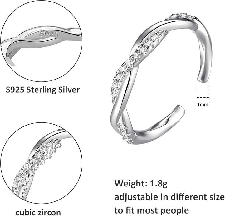 925 Sterling Silver Adjustable Rings for Women Open Stacking Dainty Minimalist Statement Thumb Finger Rings Jewelry for Birthday Christmas