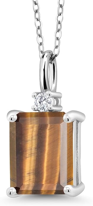 Gem Stone King 925 Sterling Silver Gemstone Birthstone Pendant Necklace for Women | Emerald Cut 10X8MM and Round 2MM | With 18 Inch Chain | Fine Jewelry for Her Mom Wife