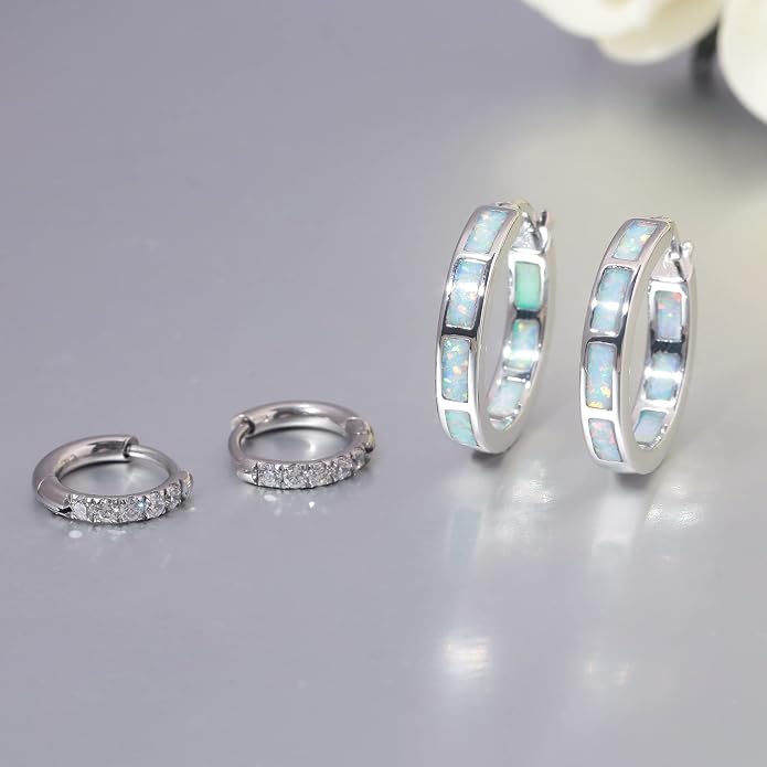 CiNily Sterling Silver/Rose Gold/Yellow Gold Plated Hoop Earrings 20mm,Multicolor Opal Small Hoop Earrings for Women Girls Hypoallergenic Jewelry for Sensitive Ears Gemstone Earrings