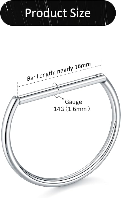 Oveta Titanium D Shaped Nipple Rings 14G for Nipple Piercing Jewelry Higned Segment Clicker Ring Hoops 11mm 12mm 14mm for Women Men, Silver Gold Black, 2PCS