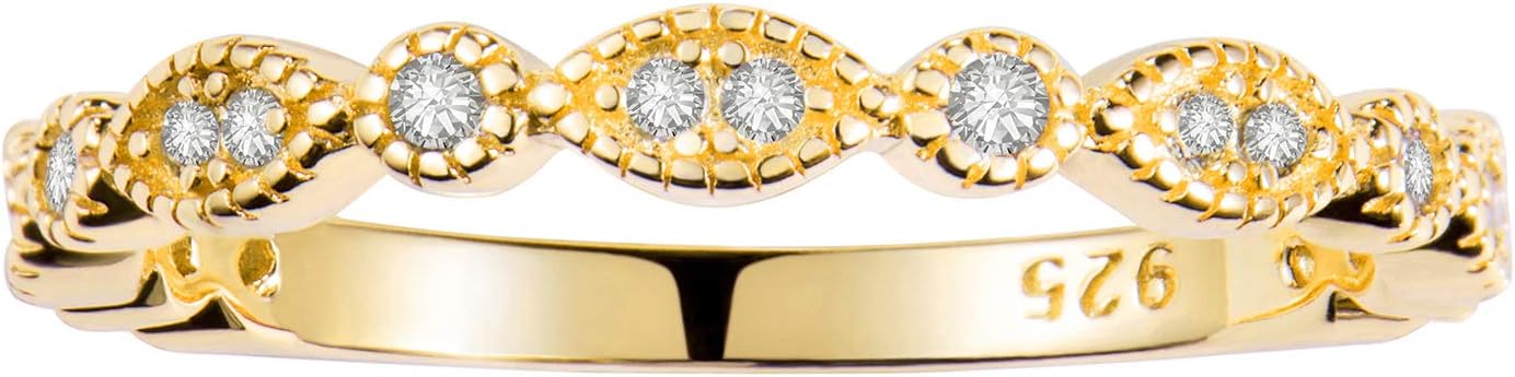 espere Milgrain Marquise & Round Cubic Zirconia Half Eternity Ring Stacking Infinity Wedding Band Sterling Silver 925 Size 3.5-10.5 3 Colors Available Half
