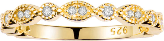 espere Milgrain Marquise & Round Cubic Zirconia Half Eternity Ring Stacking Infinity Wedding Band Sterling Silver 925 Size 3.5-10.5 3 Colors Available Half