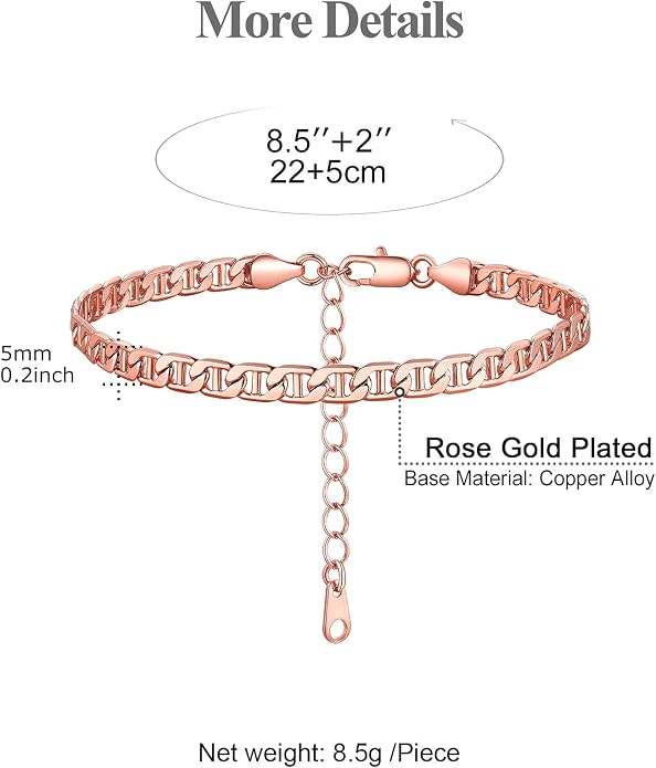 FOCALOOK 14K Gold Plated Anklets for Women Waterproof Plus Size Ankle Bracelet 8.5-10.5 Inch Adjustable Mariner/Figaro/Flat Snake/Cuban Link Chain Anklet Jewelry for Summer Beach Holiday
