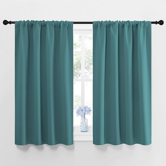 NICETOWN Window Curtains Blackout Drapes - Thermal Insulated Solid Rod Pocket Blackout Curtains/Draperies for Living Room (Sea Teal, One Pair, 42 by 45-Inch)
