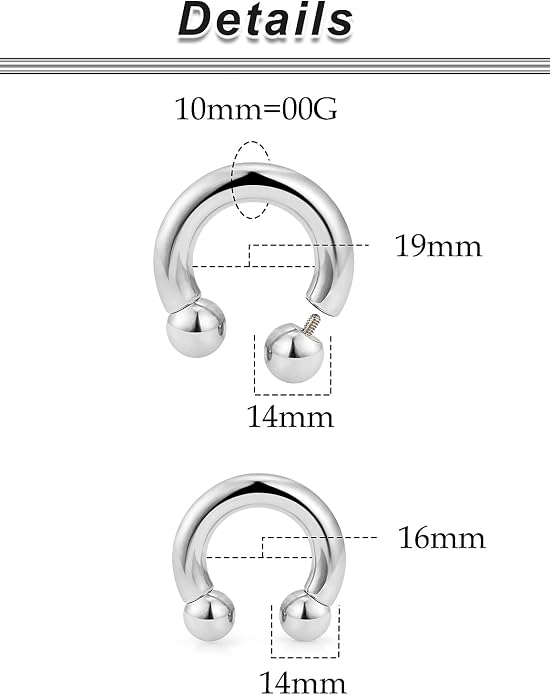 20G-00G Septum Rings Ear Gauges Earrings Stretching Kit 316L Surgical Steel Horseshoe Septum Pa Piercing Jewelry for Women 10mm 12mm 14mm 16mm