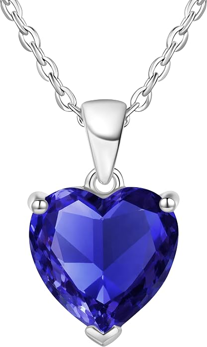ADITA GOLD Bithstone Heart Necklace for Women with 925 Sterling Silver Chain, Simulated Birthstone Pendant, Jewelry