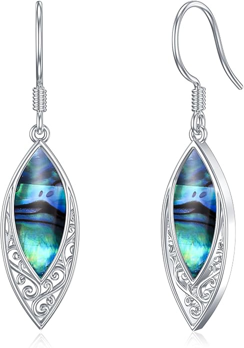 VONALA Abalone Shell Filigree Earrings 925 Sterling Silver Half Butterfly/Dragonfly Teardrop/Long/Vintage Abalone Shell Drop Dangling Earrings Bohemian Jewelry Gifts for Women