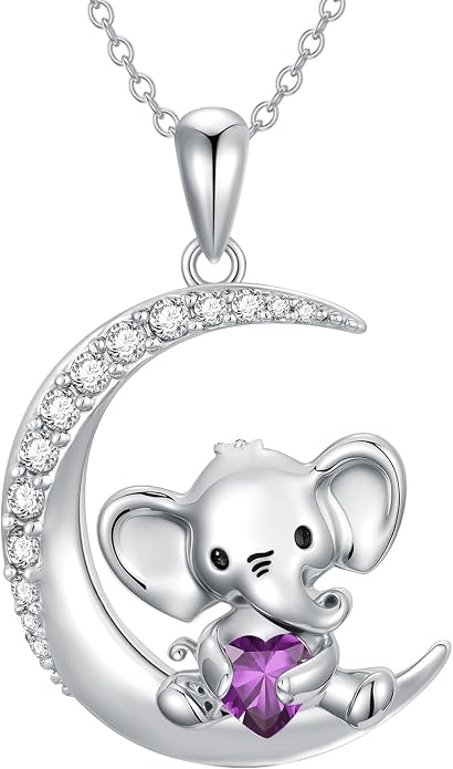 PROESS Animal Birthstone Necklace 925 Sterling Silver Otter/Axolotl/Hippo/Elephant/Dachshund/Monkey/Red Panda Pendant Necklace Animal Birthstone Jewelry Gifts for Women