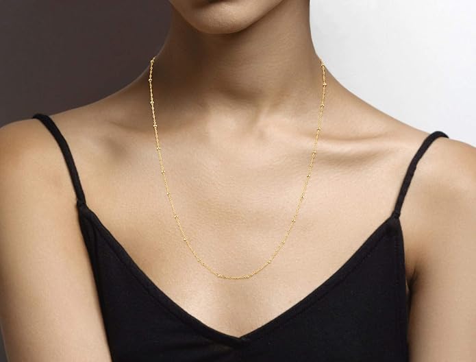 Miabella Italian 18K Gold Plated 925 Sterling Silver Singapore Bead Chain Station Necklace for Women, Made in Italy