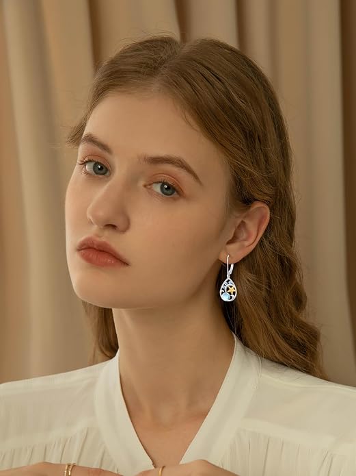 Dorunmo Moonstone Dangle Drop Earrings s925 Sterling Silver Leverback Earrings Filigree Moonstone Jewelry Birthday Gifts for Women