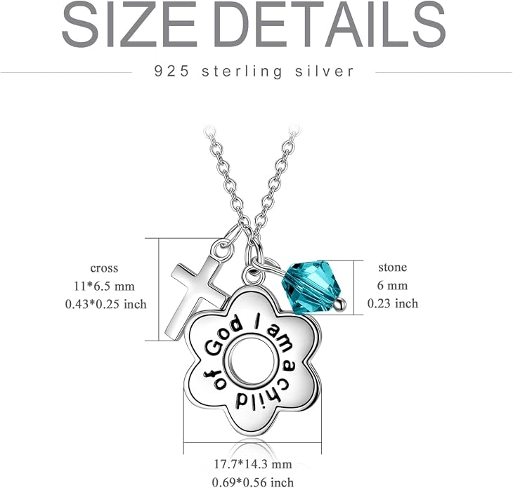 AOBOCO 925 Sterling Silver I Am a Child of God Daisy Necklace Jewelry Birthday Birthday Baptism Communion Gifts for Girls