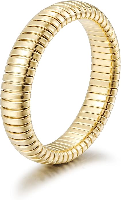 CIUNOFOR 14K Gold Plated Statement Rings, Stainless Steel Stackable Band Ring for Women, 0.2" Wide, Fit Size 6 to 9