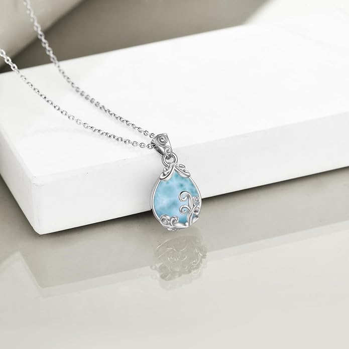 POPLYKE Sterling Silver Gemstone Teardrop Pendant Necklace Crystal Jewelry for Women