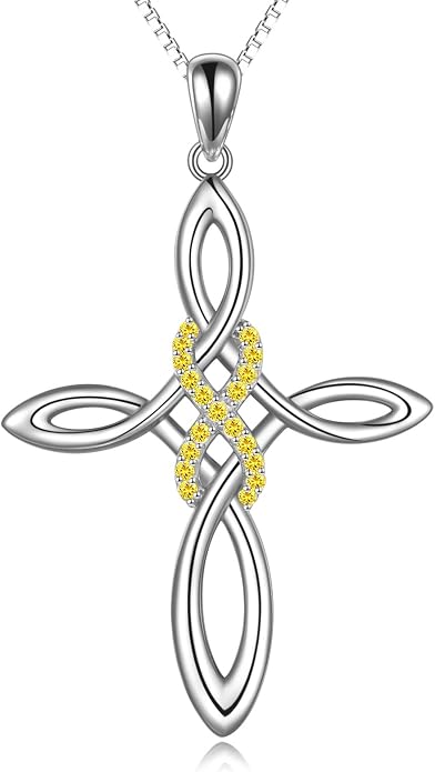 LUHE Celtic Knot Cross Necklace Sterling Silver Birthstone Polished Religious Infinity Celtics Jewelry Gifts for Women