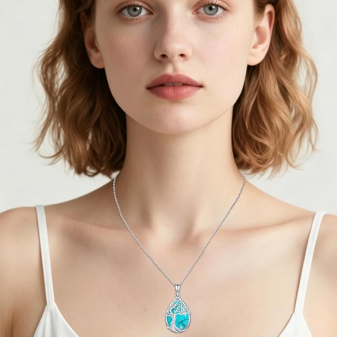 Odinstone Tree of Life Necklace, Sterling Silver Pendant for Women Family Tree Necklaces Jewelry for Mom/Wife/Grandma(With Fine Gift Box)