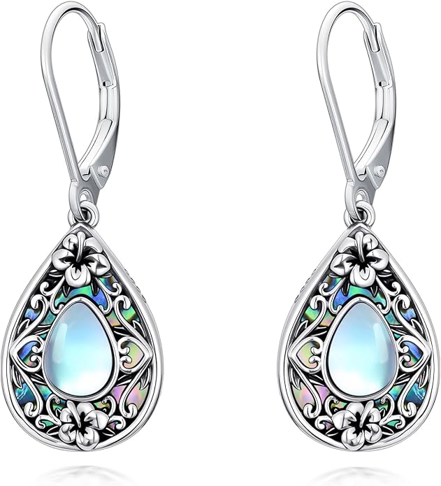 Flower Earrings 925 Sterling Silver Flower Teardrop Leverback Dangle Earrings Jewelry Gifts for Women Girls