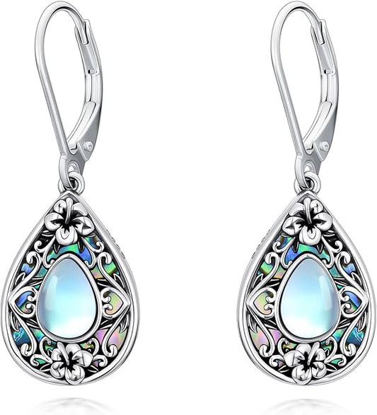 Flower Earrings 925 Sterling Silver Flower Teardrop Leverback Dangle Earrings Jewelry Gifts for Women Girls