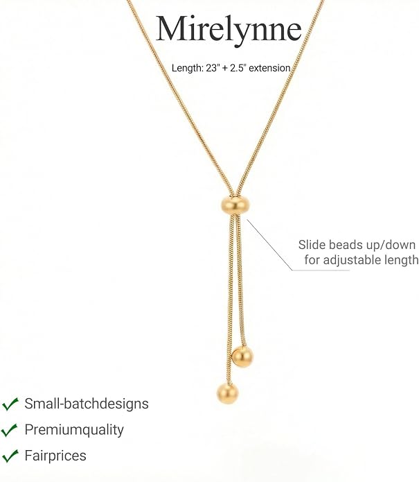 18k Gold Long Necklace for Women Dainty Snake Chain Bolo Adjustable Minimalist Round Bead Jewelry Trendy Simple Aesthetic Gifts for Her