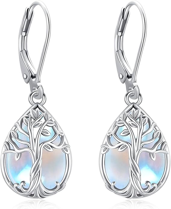 Eusense Sterling Silver Dangle Earrings for Women Tree of Life Animals Moonstone Turquoise Leverback Earrings Jewelry Gifts