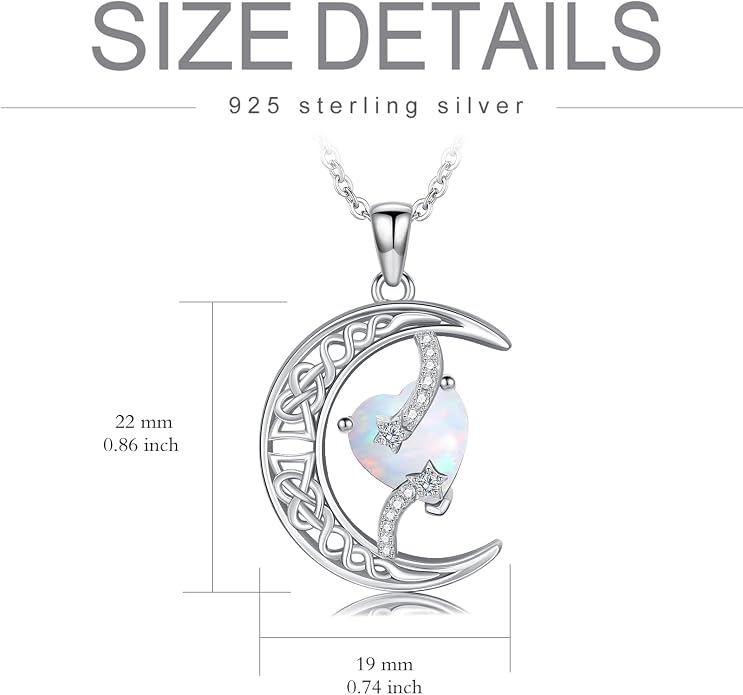 TOUPOP Moon and Star Birthstone Necklace for Women 925 Sterling Silver Celtic Moon Jewelry Birthday Mothers Day Gifts for Mom Wife Her
