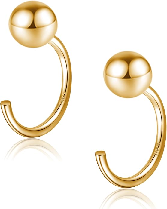 CHIC & ARTSY 925 Sterling Silver Half Hoop Earrings for Women, Small Huggie Hoops Set with Ball Bar Star Moon Cross & Pearl, Lightweight Comfort Fit Everyday & Sleep Earrings