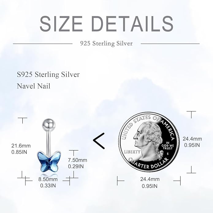 Dangle Clicker Belly Button Ring for Women Surgical Sterling Silver Belly Ring Simple Reverse Navel Rings Body Jewelry