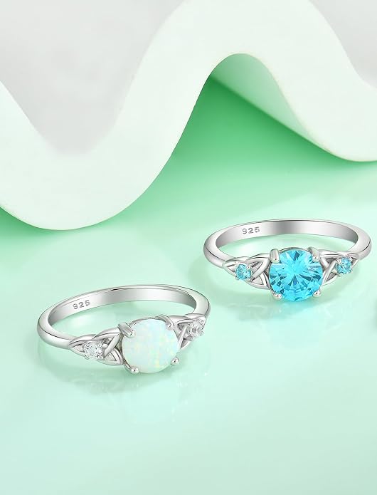 Celtic Knot Rings for Women 925 Sterling Silver Solitaire Ring Wedding Engagement Band Round Birthstone Jewelry Size 5-10